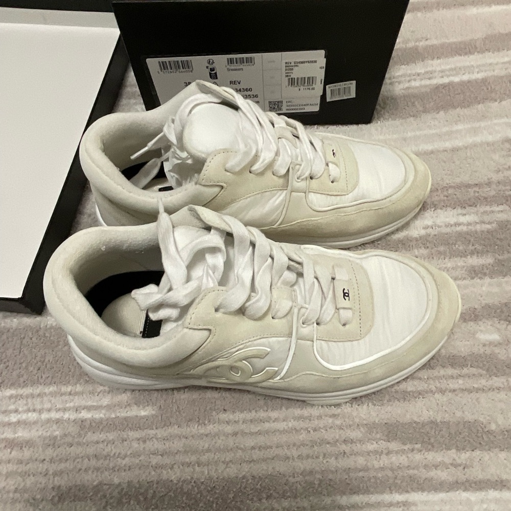 Chanel CC Off White Fabric Sneaker 38.5 - Picture 9 of 13